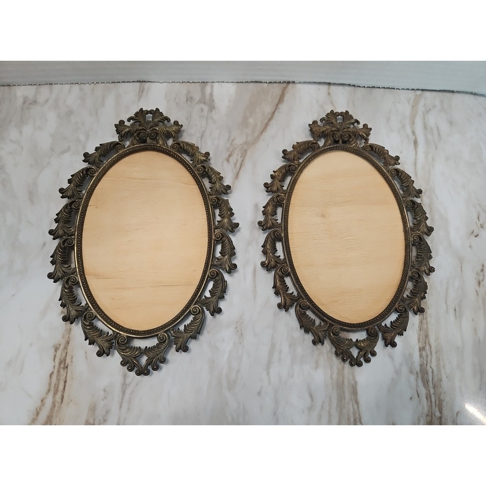 VTG Ornate Brass Frames Oval Glass Red Boy & Miss Murray Lawrence Italy Read